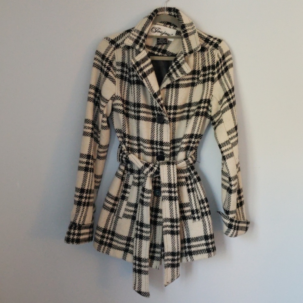 Cream and Black Pea Coat